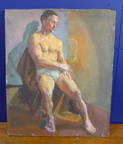 Double Sided Oil on Canvas Painting Male & Female Nudes
