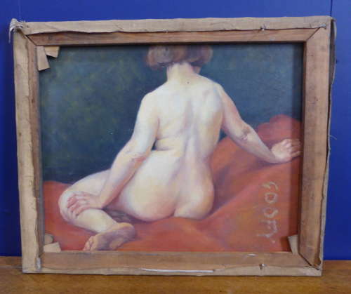 Double Sided Oil on Canvas Painting Male & Female Nudes