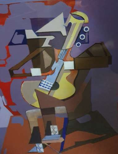 Framed & Signed Cubist Style Painting