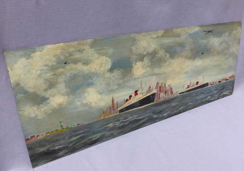 Oil Painting of RMS Queen Mary in New York 1957