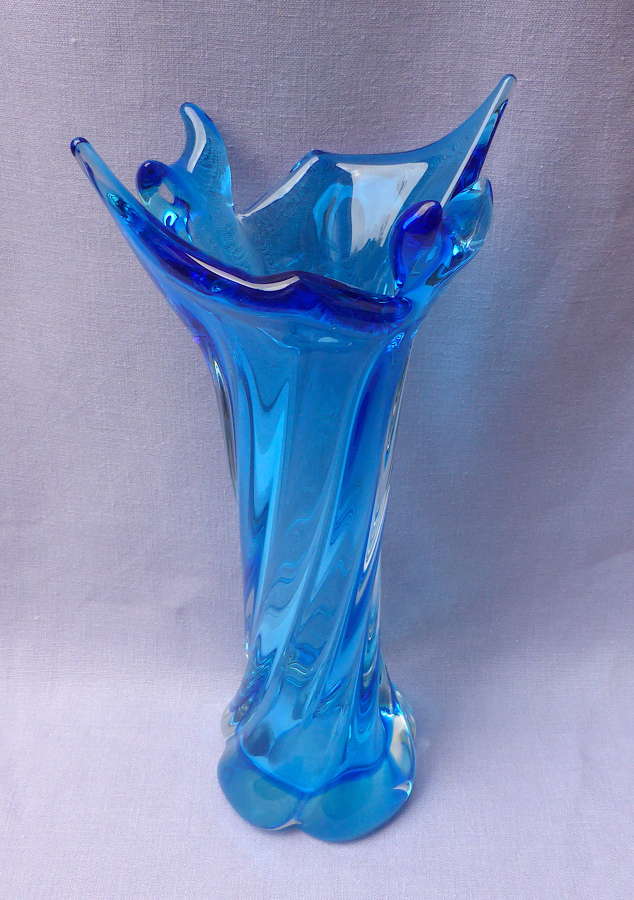 Turquoise Twisted Glass Splash Vase
