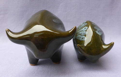 Stylish Pair of 1960s Lotus Pottery Bulls