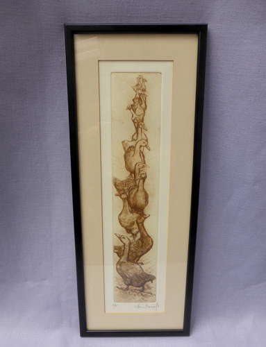 Framed goose etching by Anna Ravenscroft