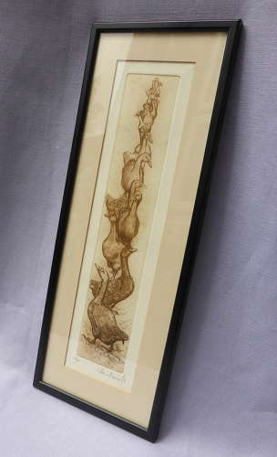 Framed goose etching by Anna Ravenscroft