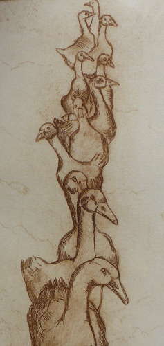 Framed goose etching by Anna Ravenscroft