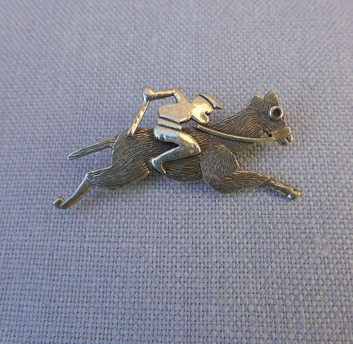 Silver Horse & Jockey Brooch