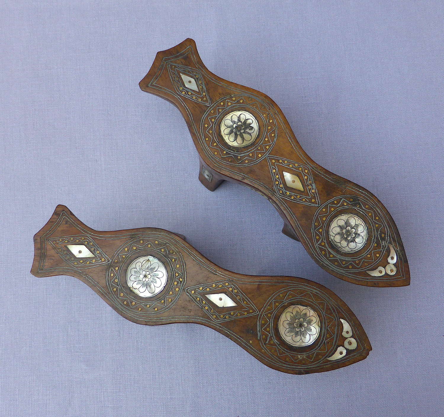 Pair of 19thC Mother of Pearl Inlaid Stilt Shoes