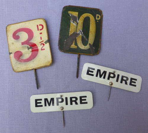 Pair of Edwardian tin grocery shop price labels