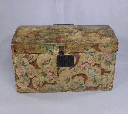 Small 19th Century Wallpaper Covered Trunk