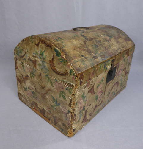 Small 19th Century Wallpaper Covered Trunk