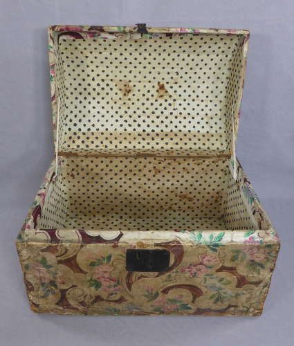 Small 19th Century Wallpaper Covered Trunk