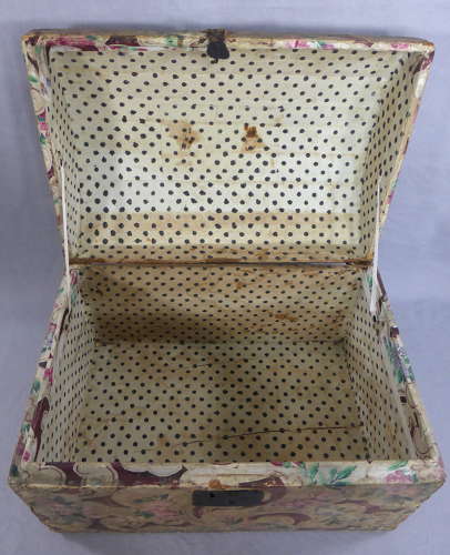 Small 19th Century Wallpaper Covered Trunk