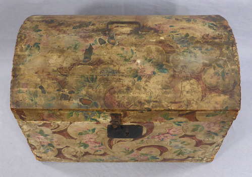 Small 19th Century Wallpaper Covered Trunk