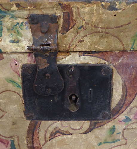 Small 19th Century Wallpaper Covered Trunk