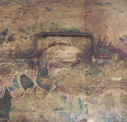 Small 19th Century Wallpaper Covered Trunk