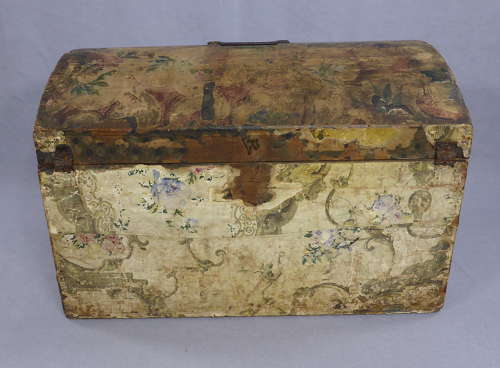 Small 19th Century Wallpaper Covered Trunk