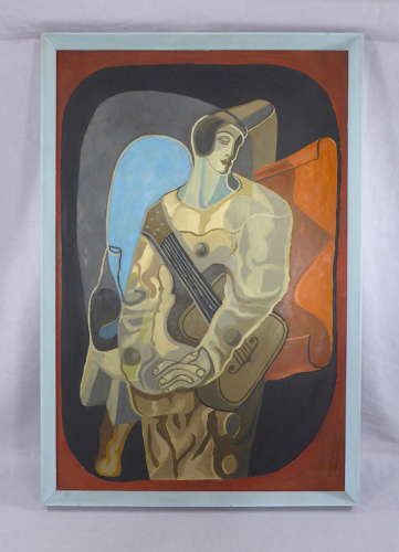Large Cubist Pierrot Painting After Juan Gris