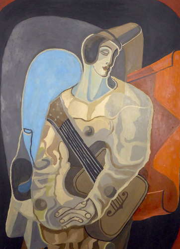Large Cubist Pierrot Painting After Juan Gris