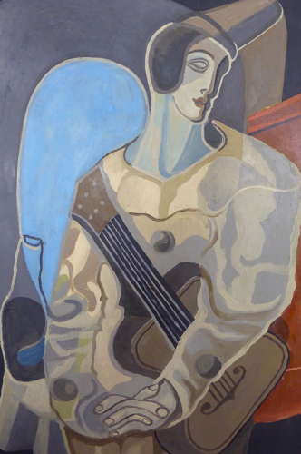 Large Cubist Pierrot Painting After Juan Gris