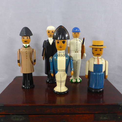 Five Handmade Wooden Stump Dolls