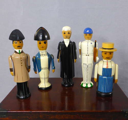 Five Handmade Wooden Stump Dolls