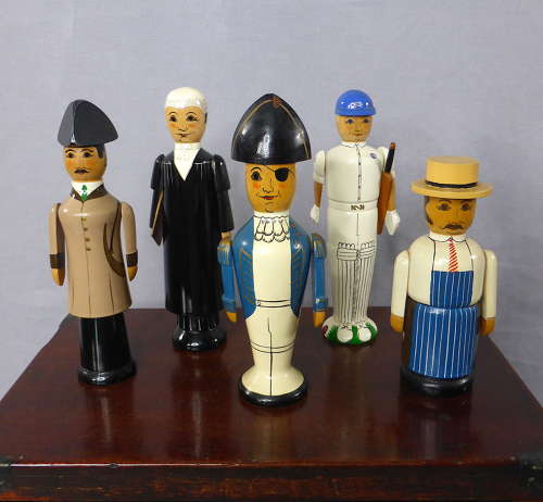 Five Handmade Wooden Stump Dolls