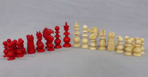 Ivory St. George Pattern Chess Set in Mahogany Box