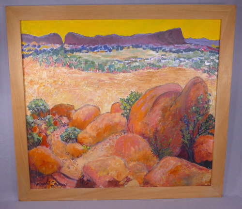 Signed abstract painting of Alice Springs, Australia