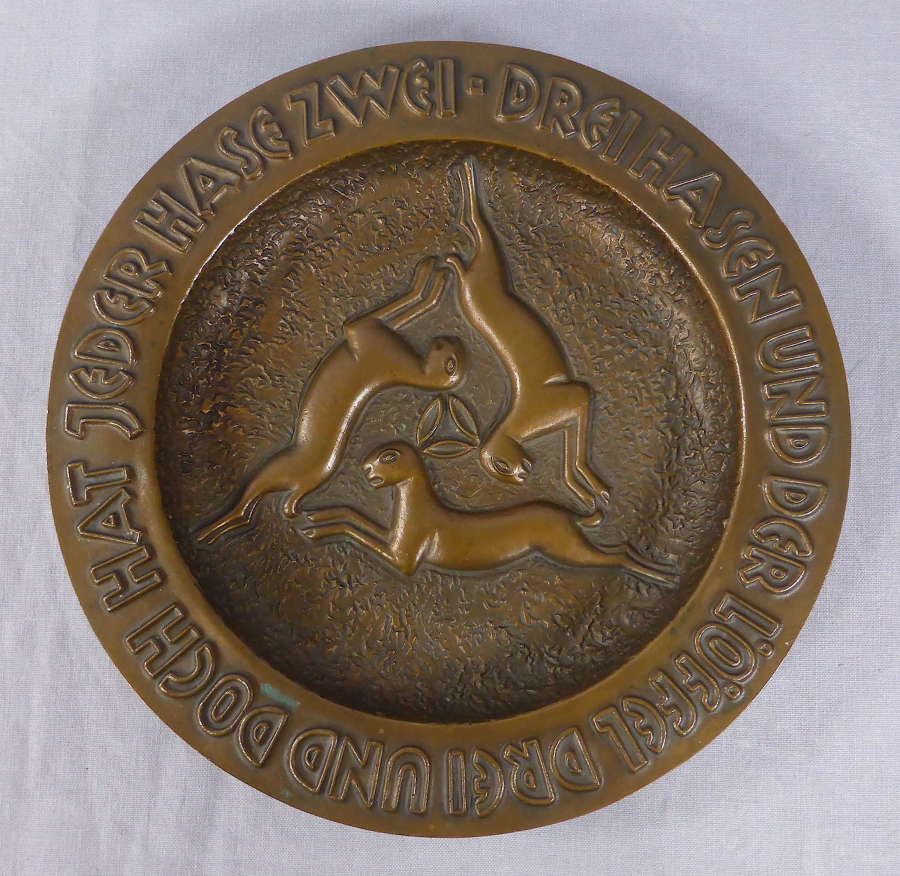 Bronze three hares wall plaque