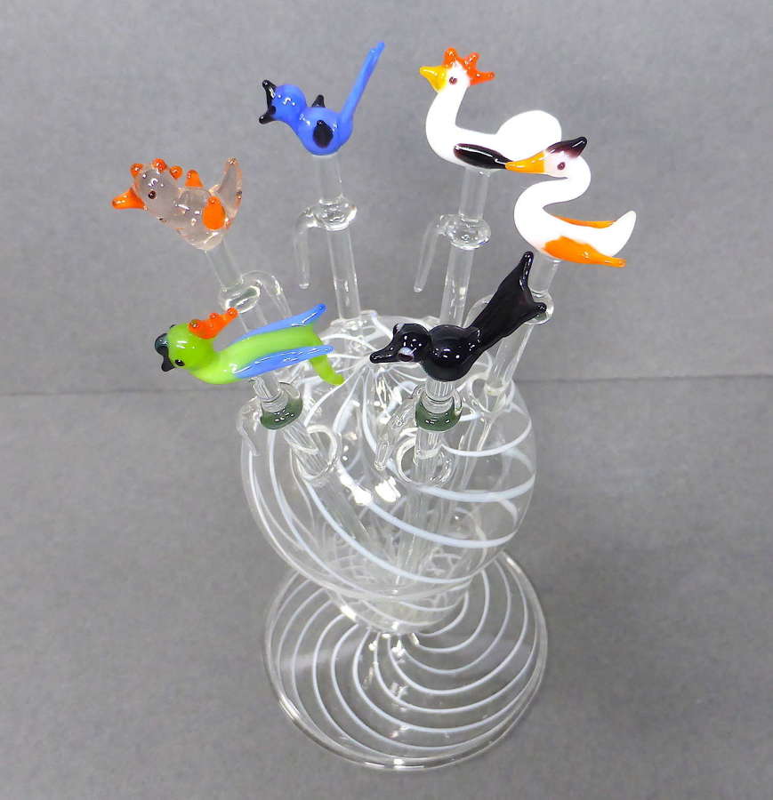 Glass bird cocktail sticks