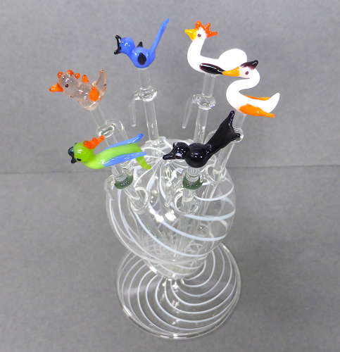 Glass bird cocktail sticks