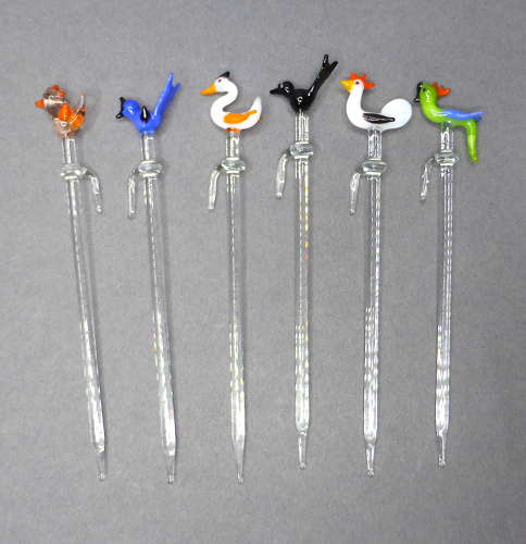 Glass bird cocktail sticks