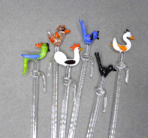 Glass bird cocktail sticks