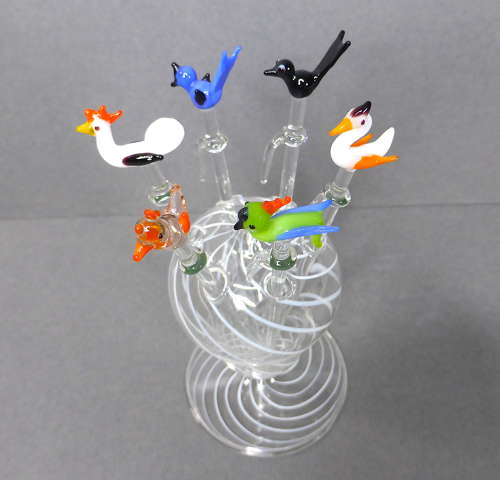 Glass bird cocktail sticks