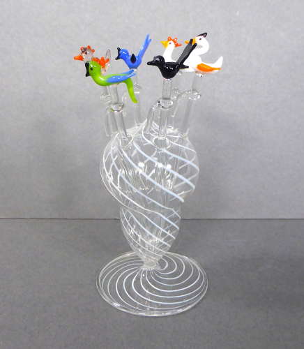Glass bird cocktail sticks