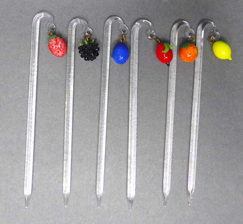 Glass fruit charm cocktail sticks