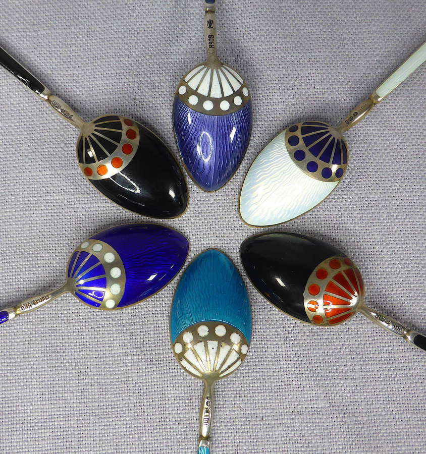 Marius Hammer Enamelled Silver Demitasse Spoons