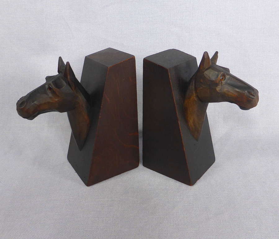 Black Forest Carved Horse Bookends