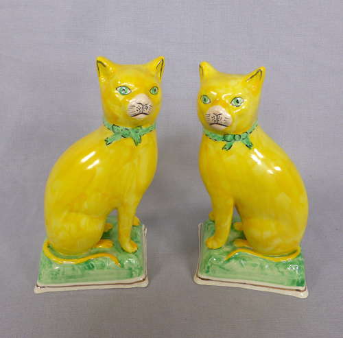 Pair of Yellow Staffordshire Cats