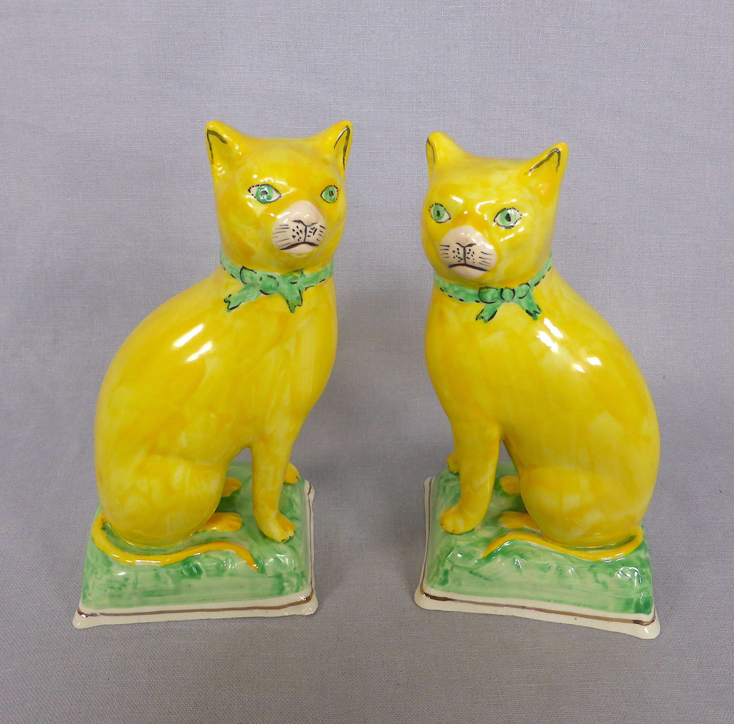 Pair of Yellow Staffordshire Cats