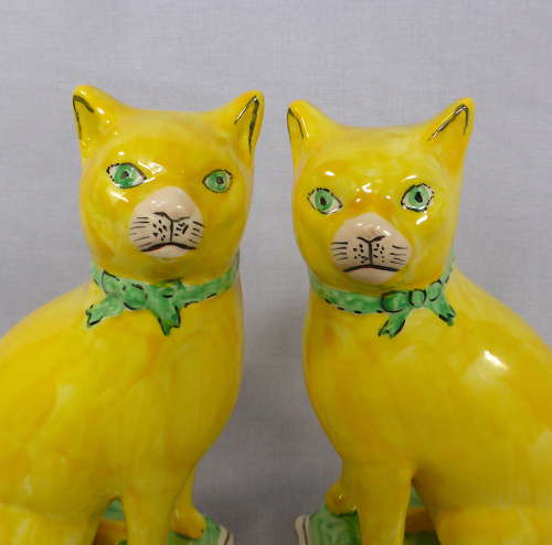 Pair of Yellow Staffordshire Cats