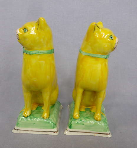 Pair of Yellow Staffordshire Cats