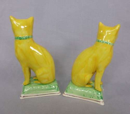 Pair of Yellow Staffordshire Cats