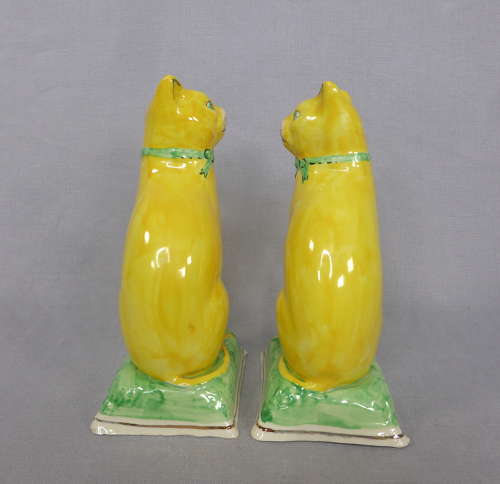 Pair of Yellow Staffordshire Cats