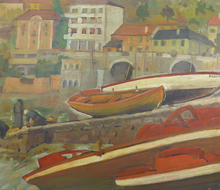 Post Impressionist Painting of a Quay with Boats