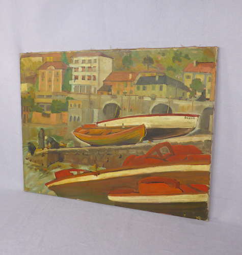 Post Impressionist Painting of a Quay with Boats