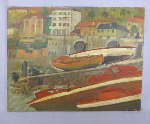 Post Impressionist Painting of a Quay with Boats