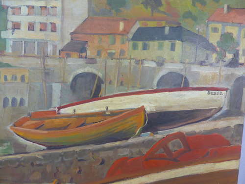 Post Impressionist Painting of a Quay with Boats