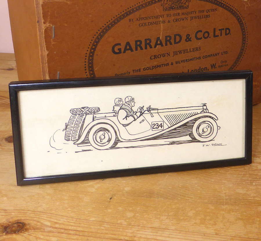 Original 1930s Racing Car Drawing by F W Beak