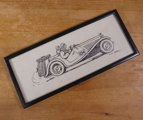 Original 1930s Racing Car Drawing by F W Beak